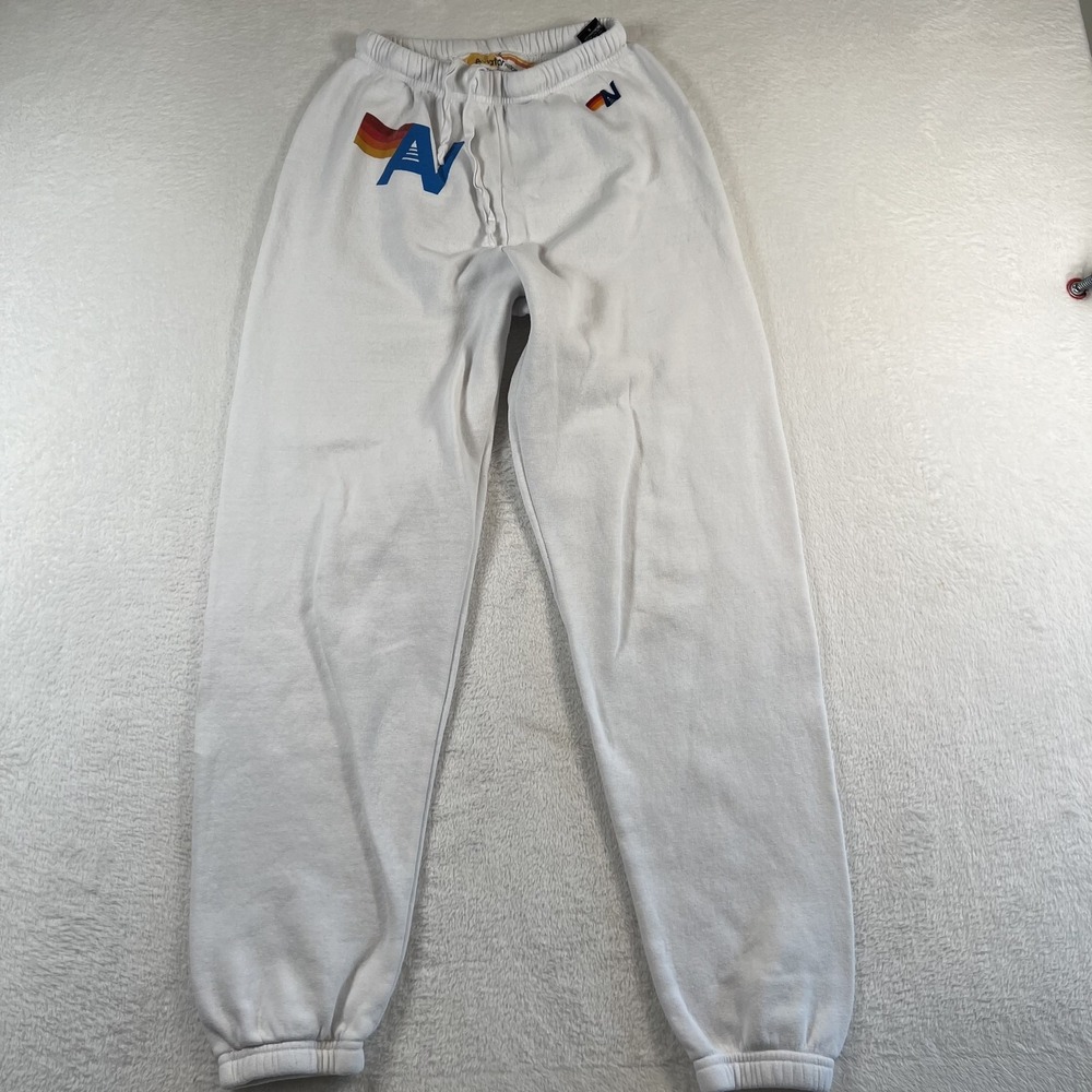 Aviator Nation Sweatpants Womens Small White Rainbow AV Logo Fleece Joggers